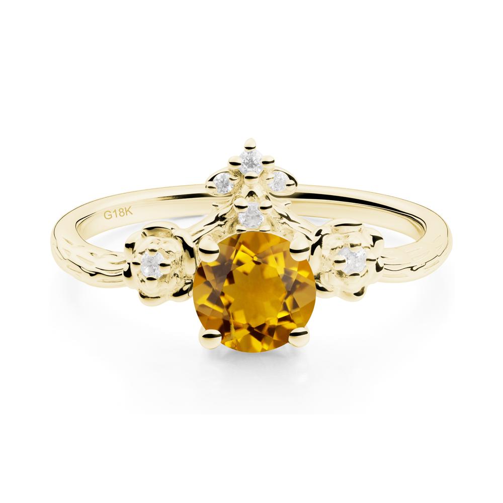 Round Citrine Rose Ring with Wood Grain - LUO Jewelry #metal_18k yellow gold