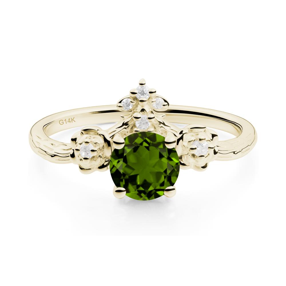 Round Diopside Rose Ring with Wood Grain - LUO Jewelry #metal_14k yellow gold