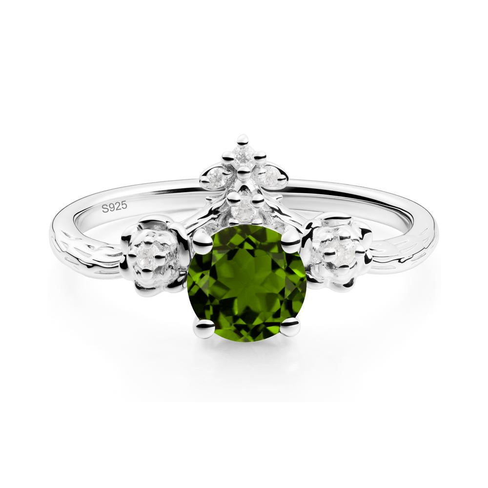 Round Diopside Rose Ring with Wood Grain - LUO Jewelry #metal_sterling silver