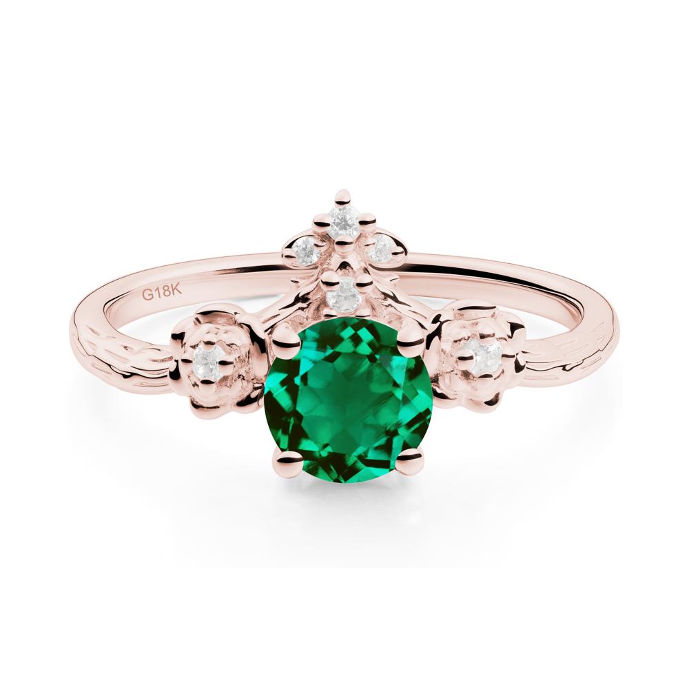 Round Emerald Rose Ring with Wood Grain - LUO Jewelry #metal_18k rose gold