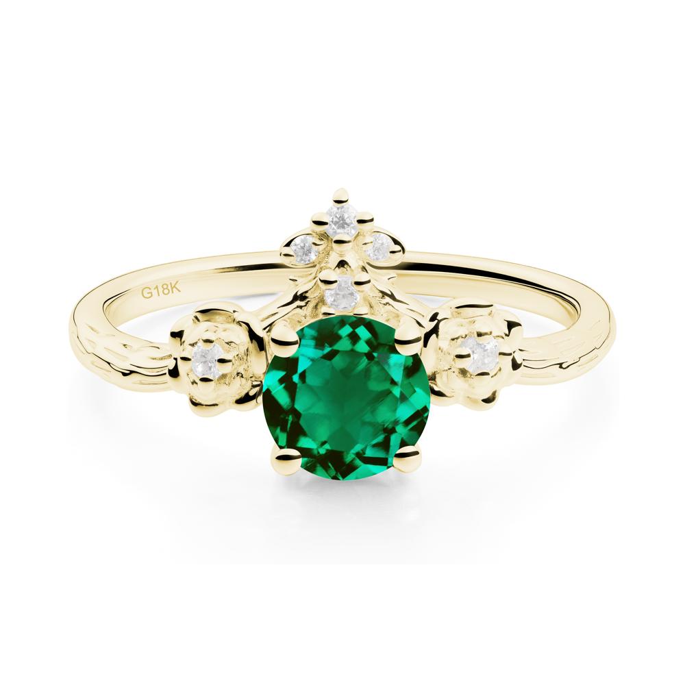 Round Emerald Rose Ring with Wood Grain - LUO Jewelry #metal_18k yellow gold