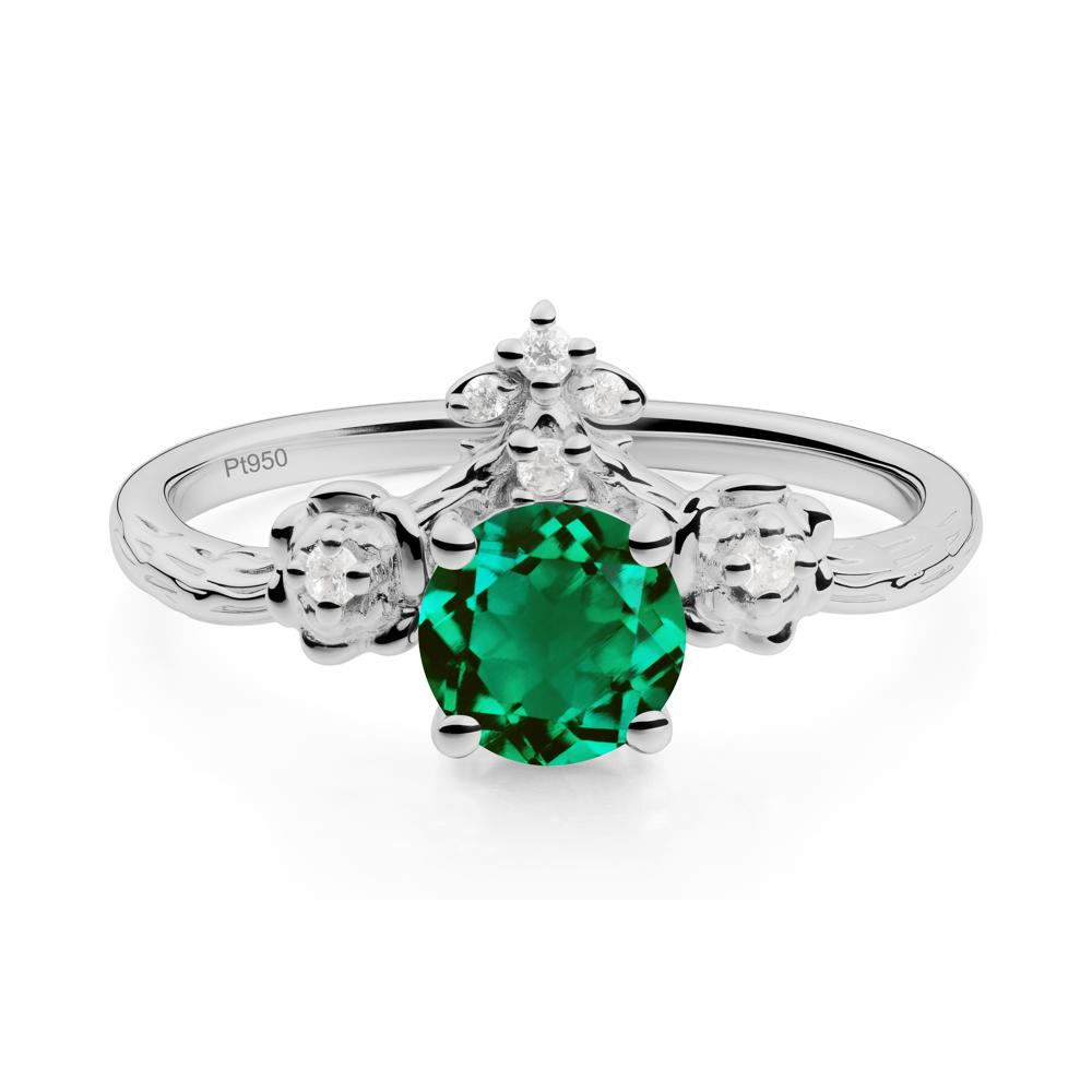 Round Emerald Rose Ring with Wood Grain - LUO Jewelry #metal_platinum