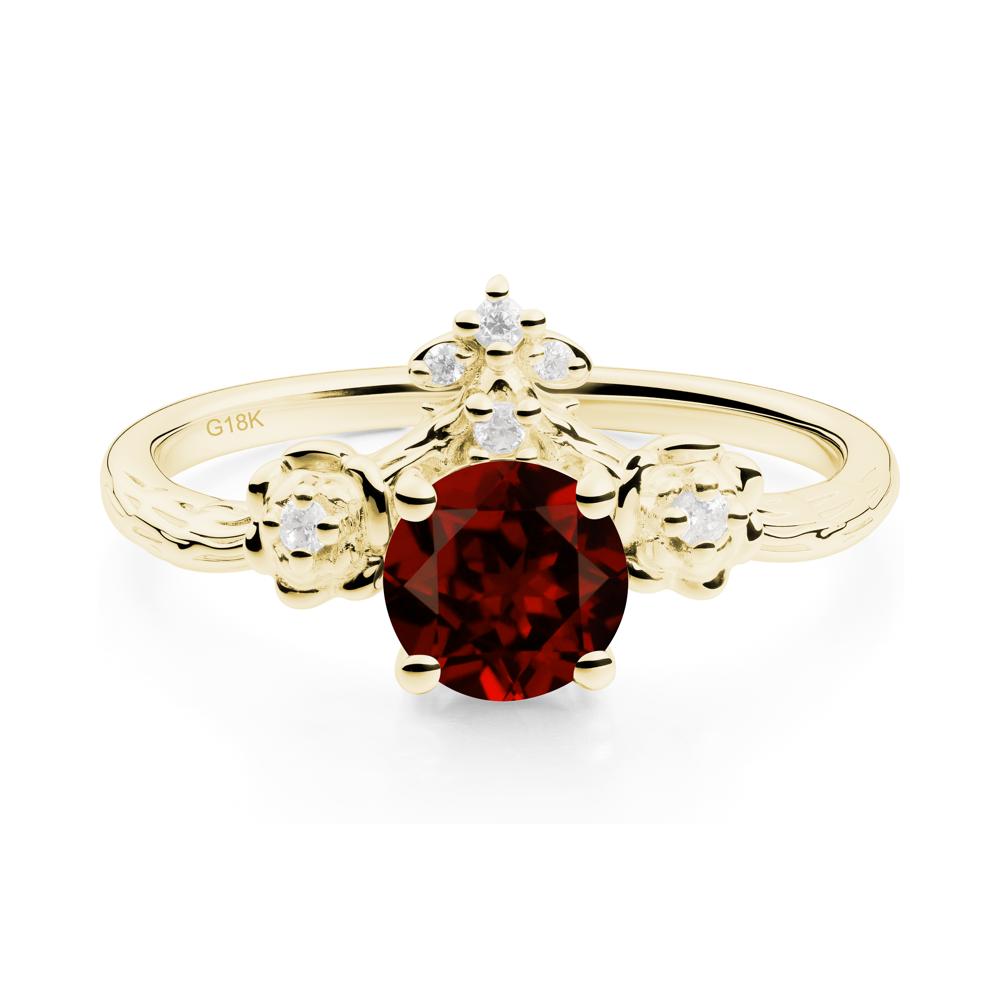 Round Garnet Rose Ring with Wood Grain - LUO Jewelry #metal_18k yellow gold