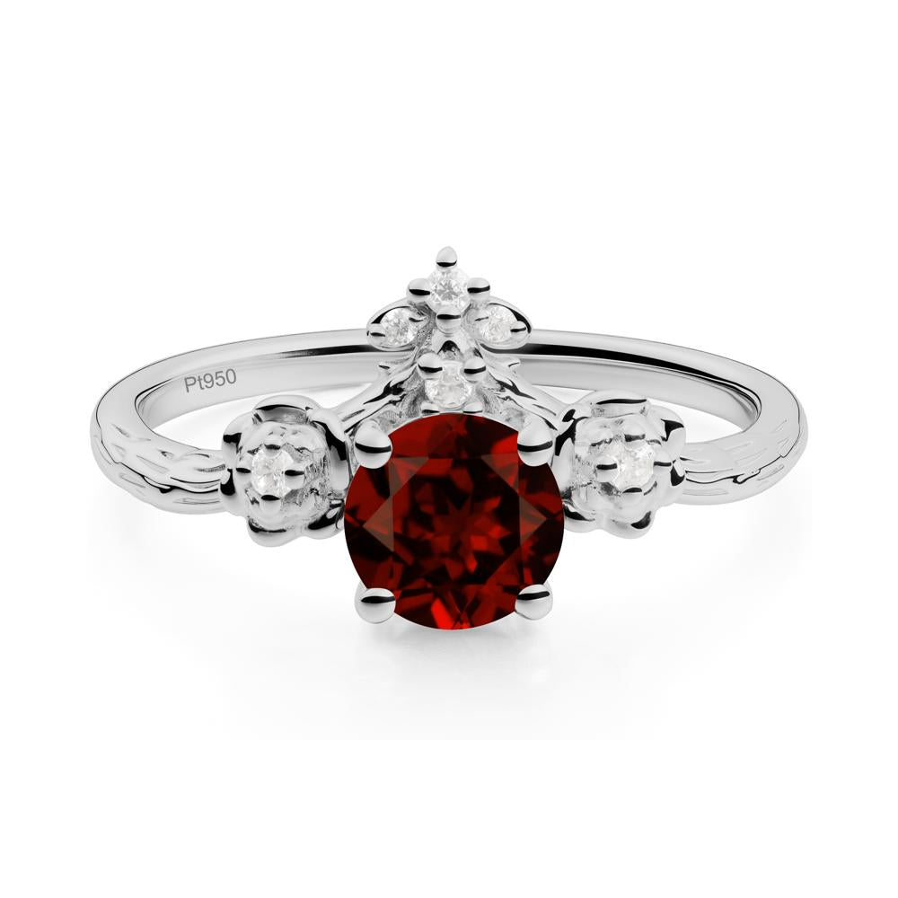 Round Garnet Rose Ring with Wood Grain - LUO Jewelry #metal_platinum