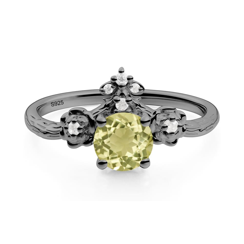 Floral Inspired Lemon Quartz Statement Ring - LUO Jewelry #metal_black finish sterling silver