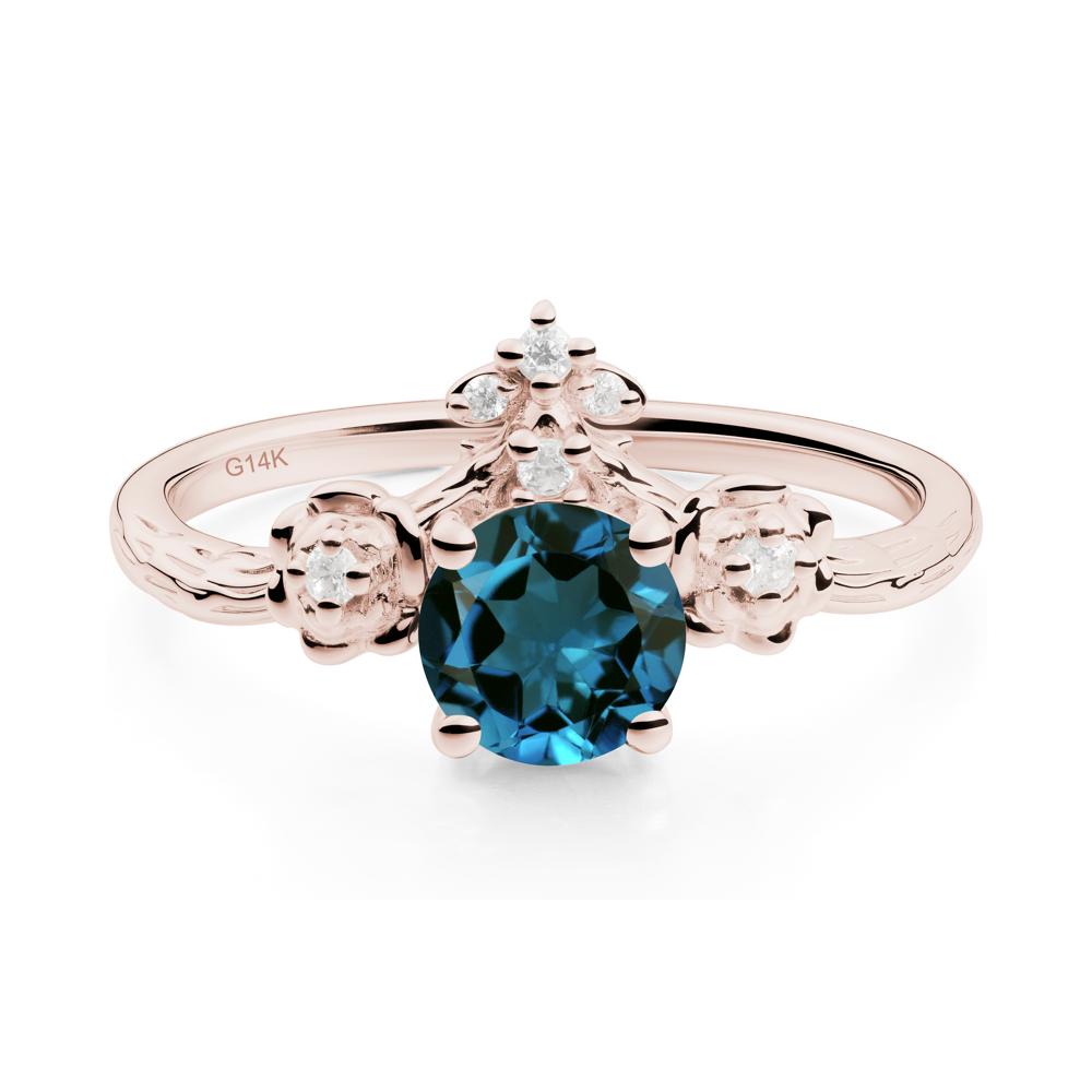 Floral Inspired London Blue Topaz Statement Ring - LUO Jewelry #metal_14k rose gold