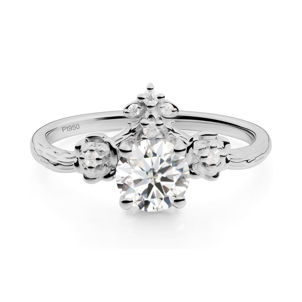 Round Moissanite Rose Ring with Wood Grain - LUO Jewelry #metal_platinum