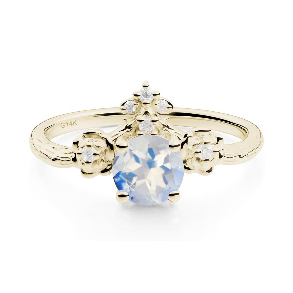 Round Moonstone Rose Ring with Wood Grain - LUO Jewelry #metal_14k yellow gold