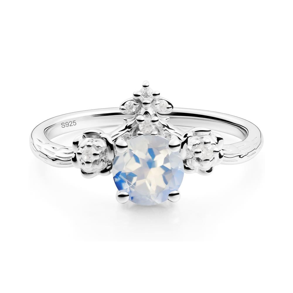 Round Moonstone Rose Ring with Wood Grain - LUO Jewelry #metal_sterling silver