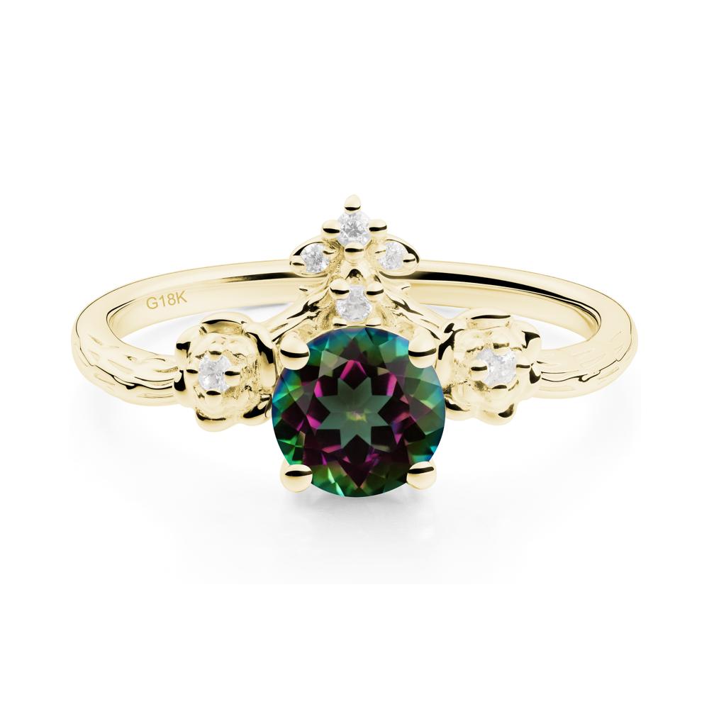 Round Mystic Topaz Rose Ring with Wood Grain - LUO Jewelry #metal_18k yellow gold