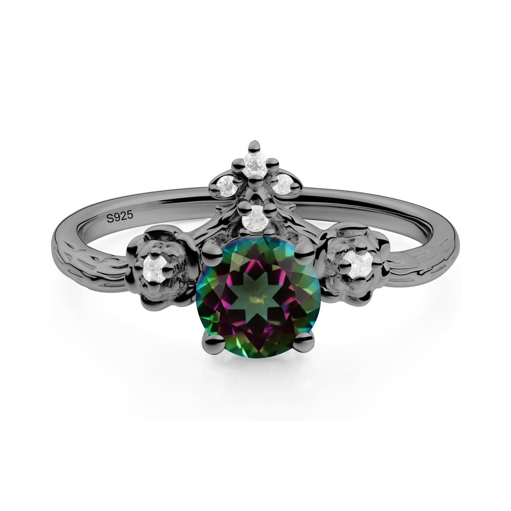 Round Mystic Topaz Rose Ring with Wood Grain - LUO Jewelry #metal_black finish sterling silver