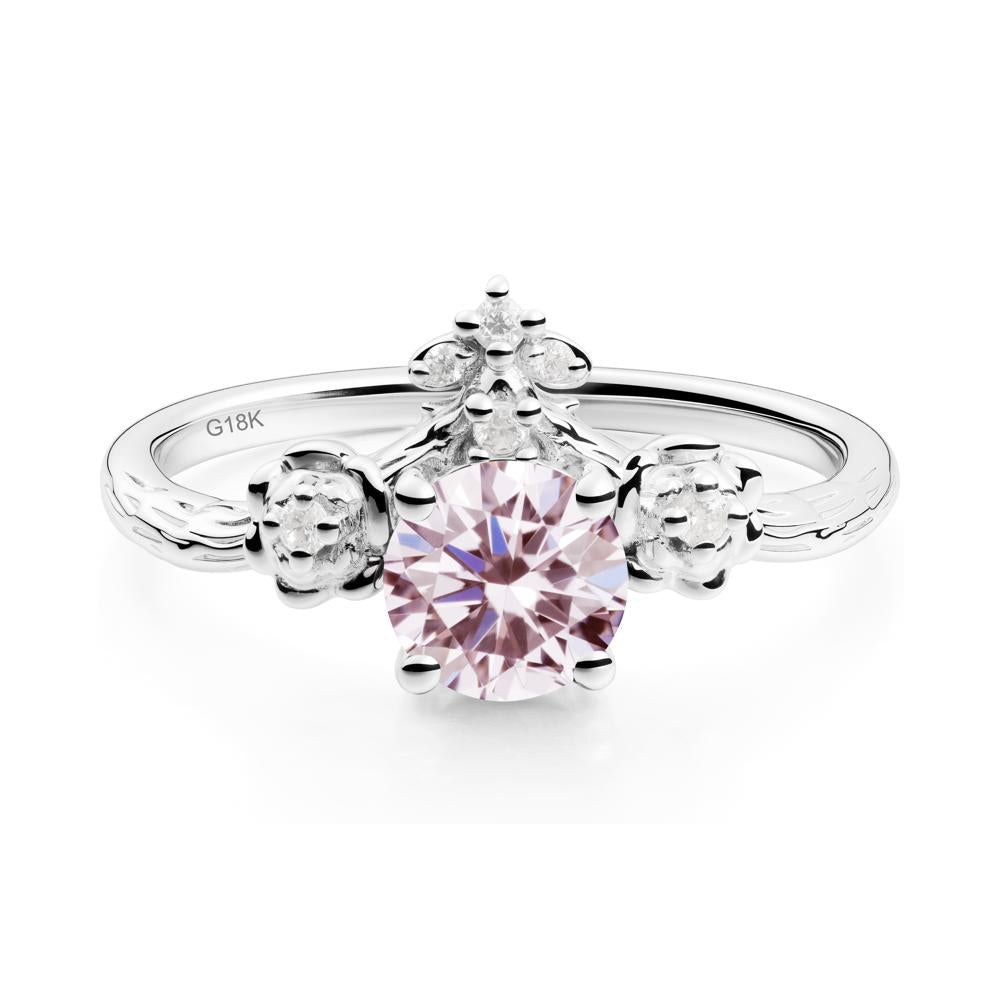 Round Pink Cubic Zirconia Rose Ring with Wood Grain - LUO Jewelry #metal_18k white gold