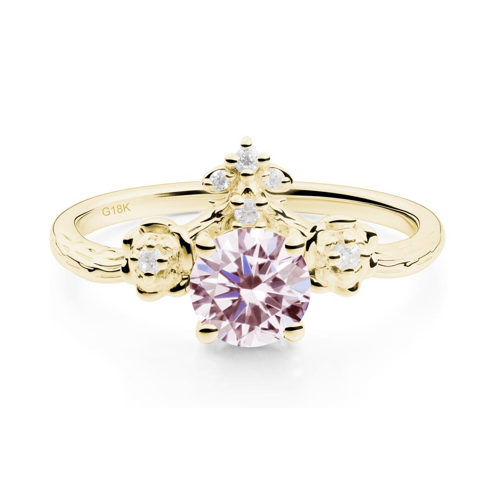 Round Pink Cubic Zirconia Rose Ring with Wood Grain - LUO Jewelry #metal_18k yellow gold