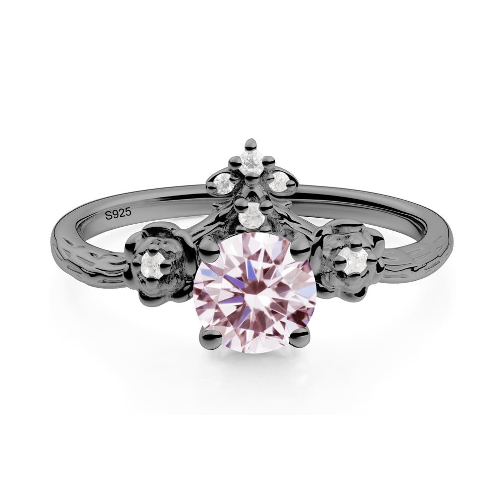 Round Pink Cubic Zirconia Rose Ring with Wood Grain - LUO Jewelry #metal_black finish sterling silver