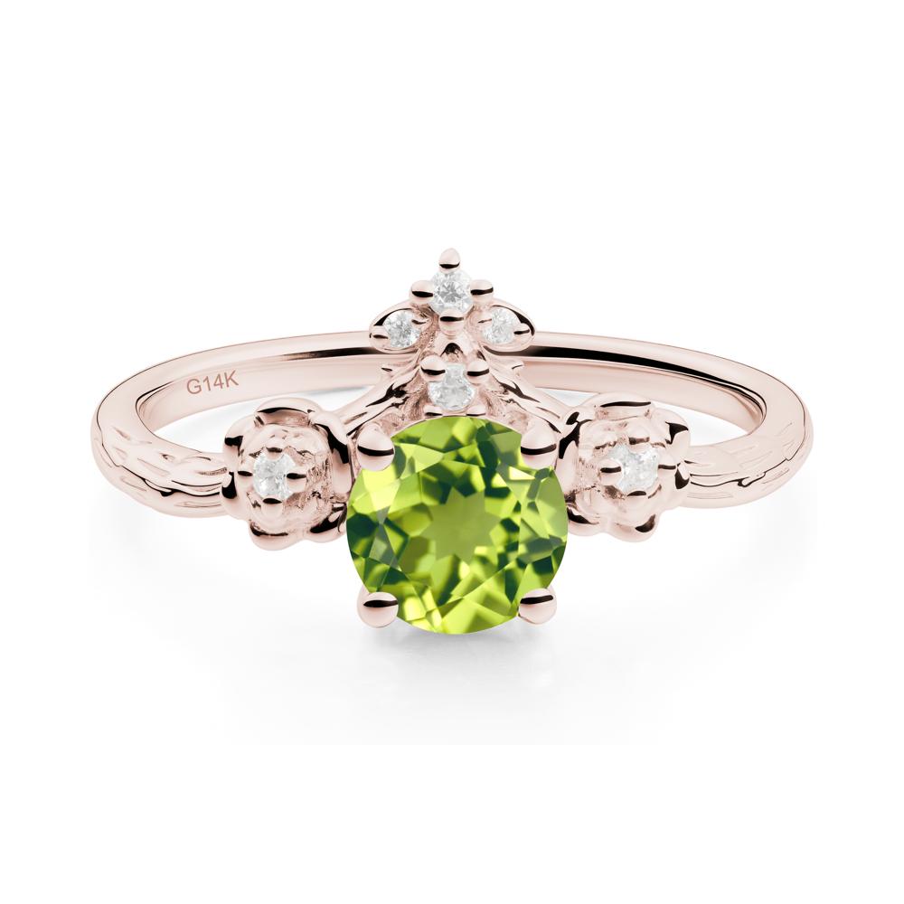 Round Peridot Rose Ring with Wood Grain - LUO Jewelry #metal_14k rose gold