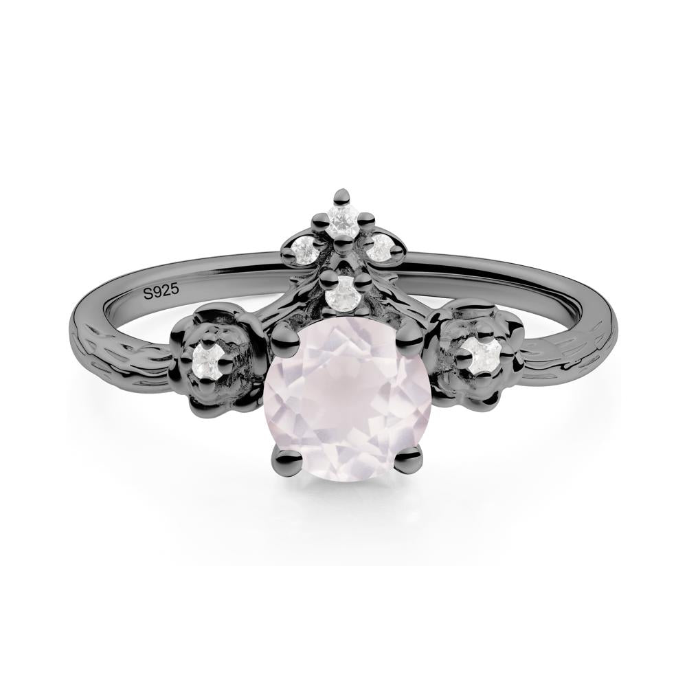 Floral Inspired Rose Quartz Statement Ring - LUO Jewelry #metal_black finish sterling silver