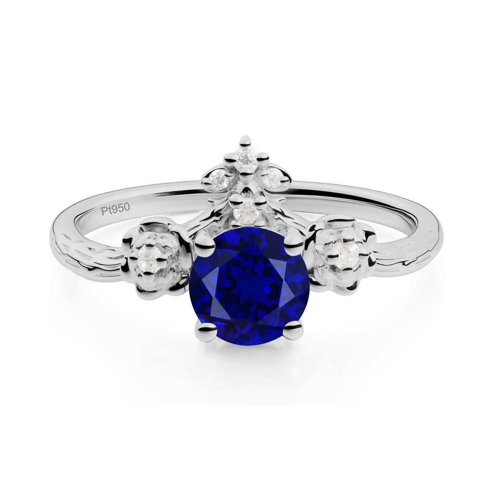 Round Sapphire Rose Ring with Wood Grain - LUO Jewelry #metal_platinum