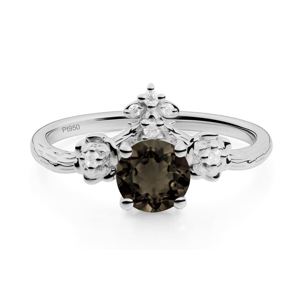 Round Smoky Quartz Rose Ring with Wood Grain - LUO Jewelry #metal_platinum