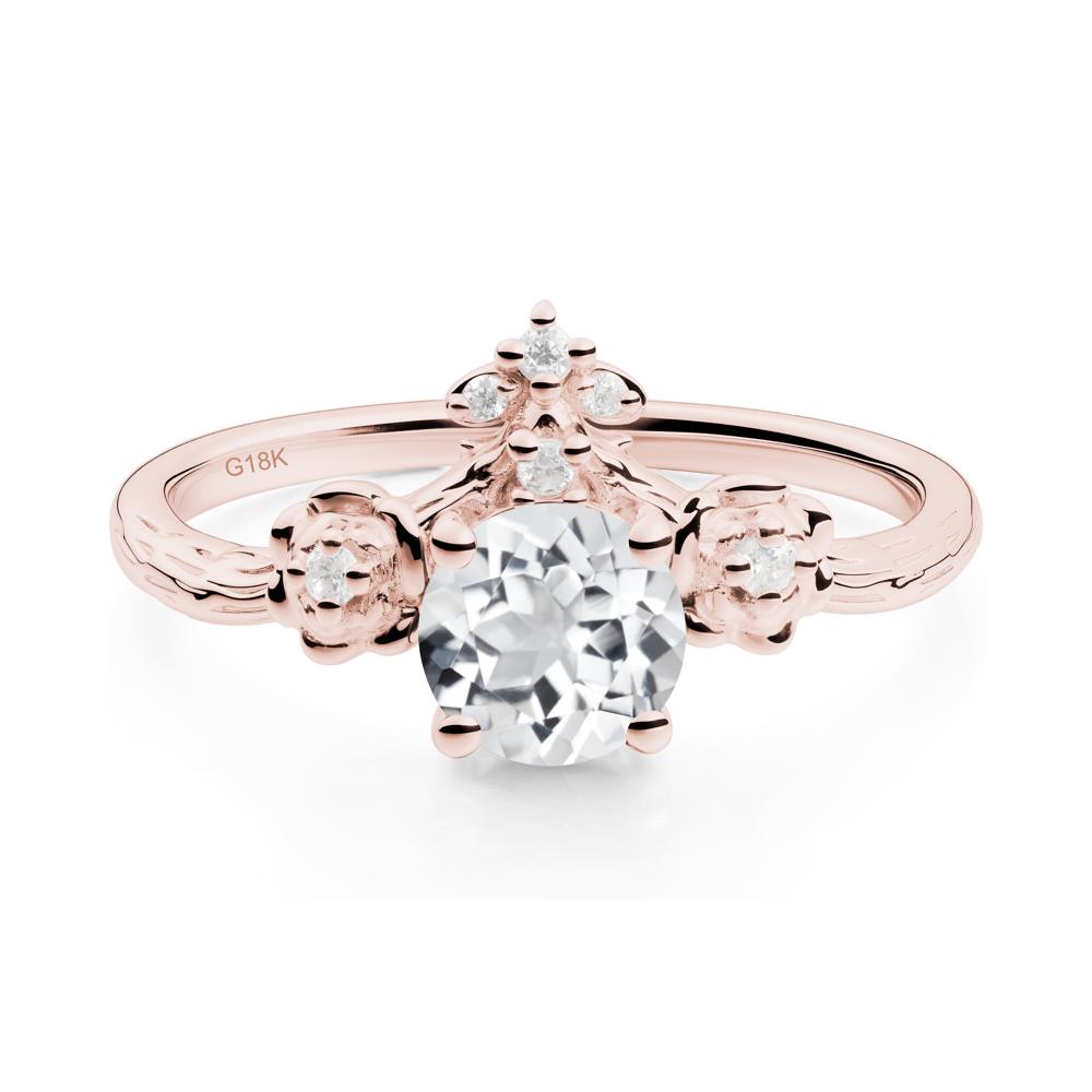 Round White Topaz Rose Ring with Wood Grain - LUO Jewelry #metal_18k rose gold