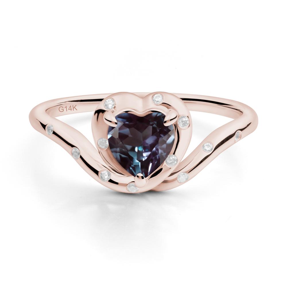 Curved Shank Heart-Shaped Alexandrite Ring - LUO Jewelry #metal_14k rose gold