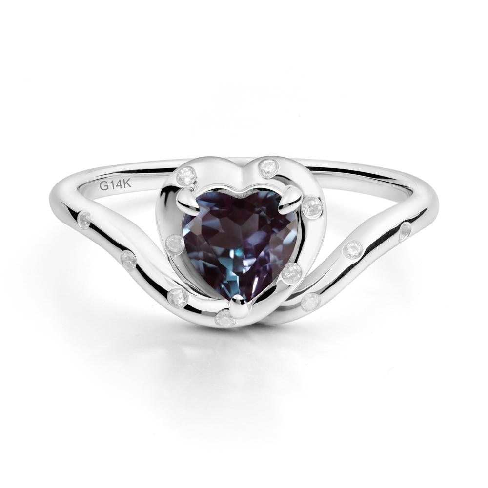 Curved Shank Heart-Shaped Alexandrite Ring - LUO Jewelry #metal_14k white gold