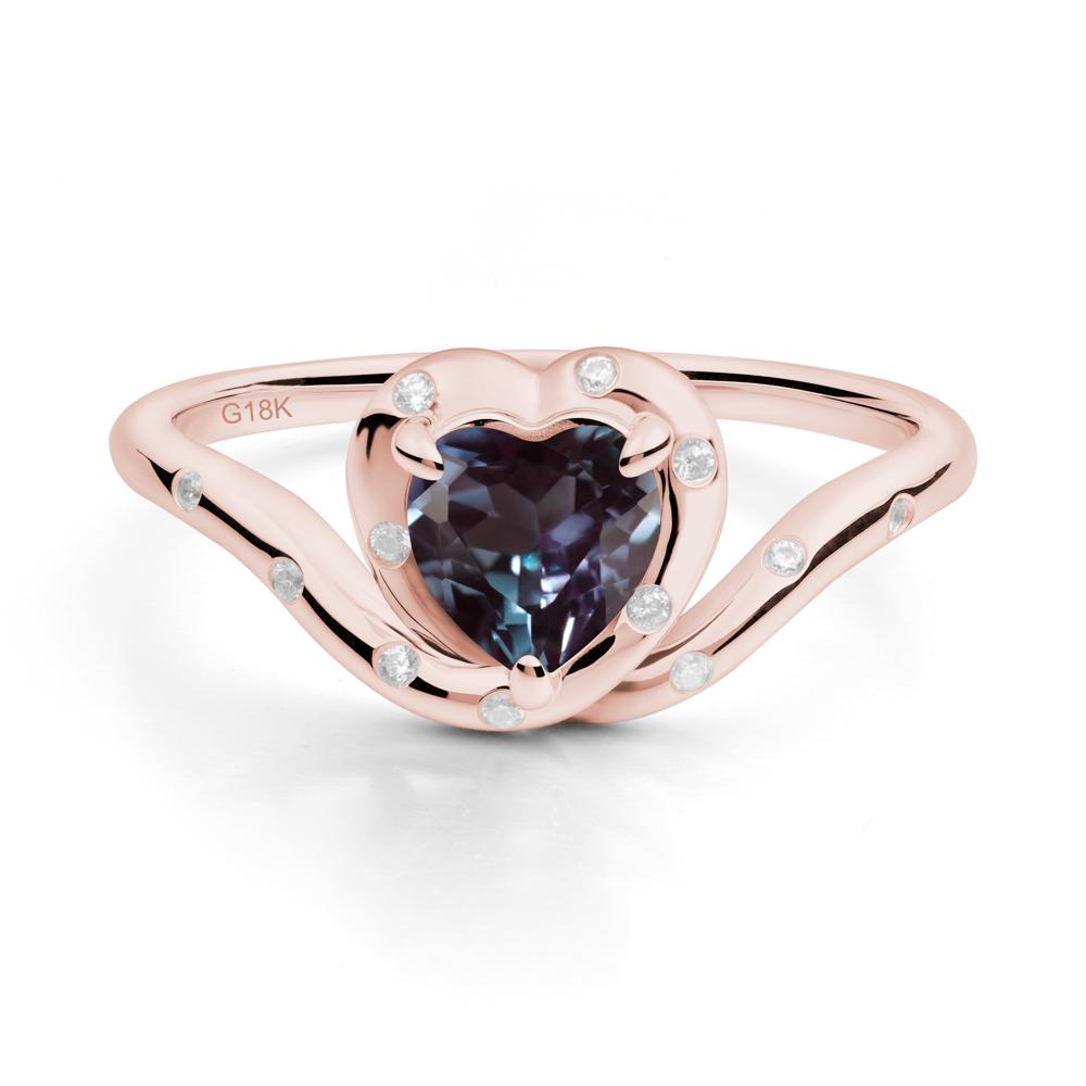 Curved Shank Heart-Shaped Alexandrite Ring - LUO Jewelry #metal_18k rose gold
