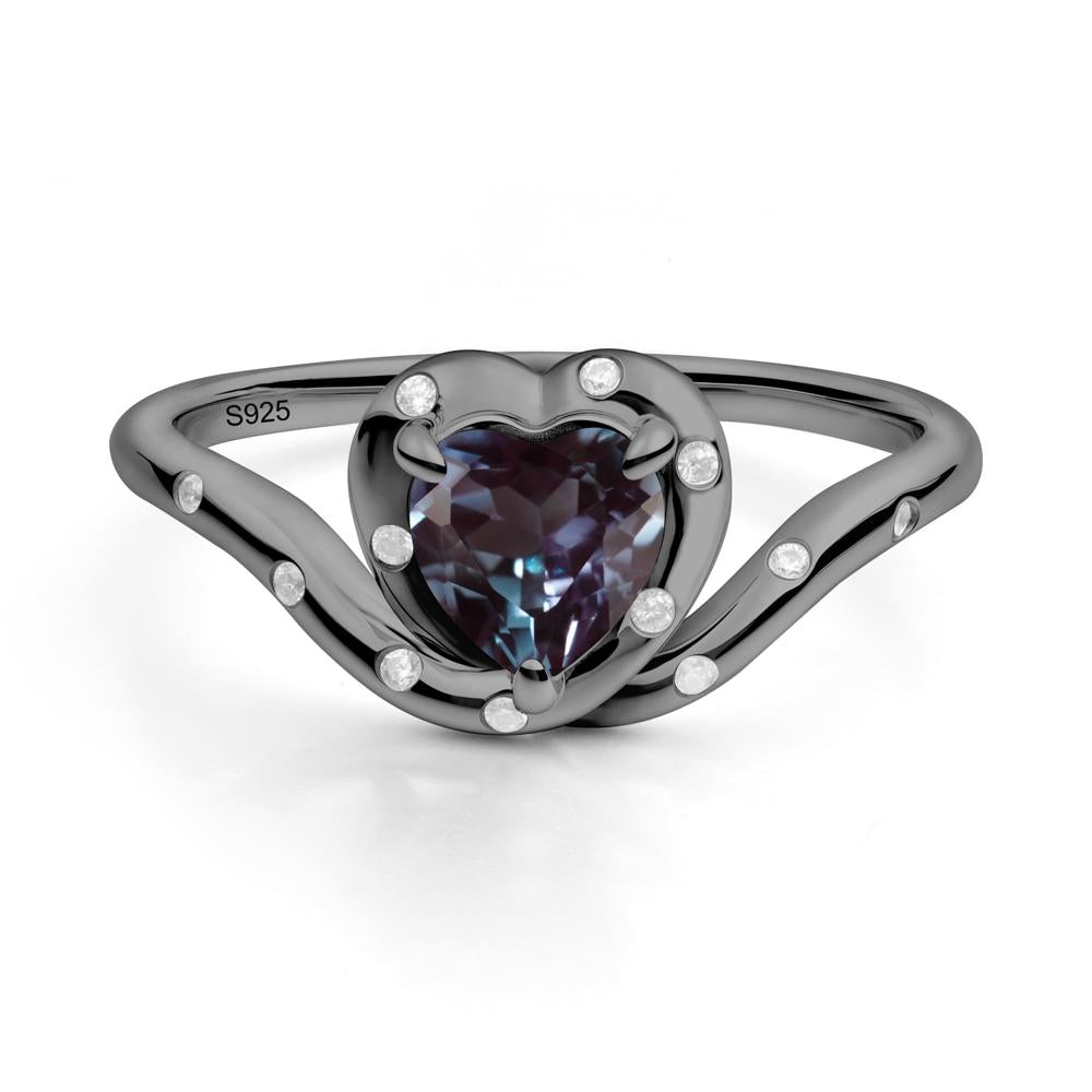 Curved Shank Heart-Shaped Alexandrite Ring - LUO Jewelry #metal_black finish sterling silver