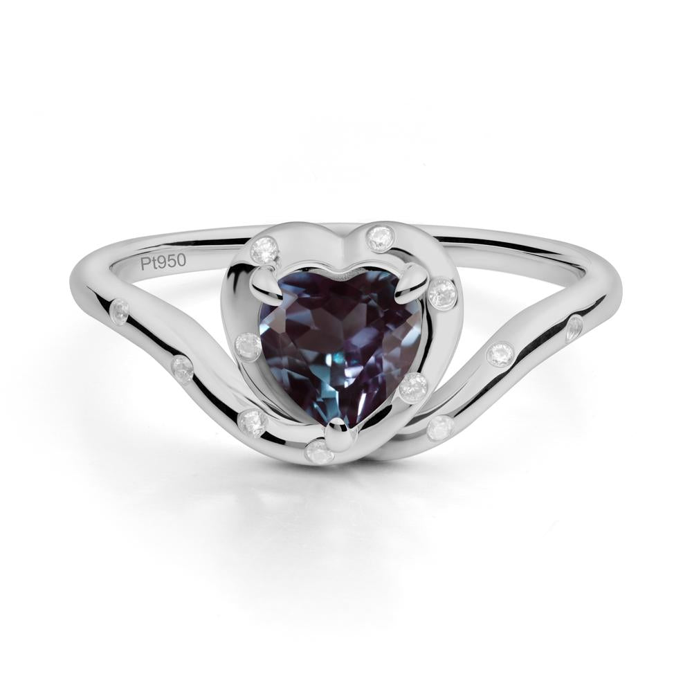 Curved Shank Heart-Shaped Alexandrite Ring - LUO Jewelry #metal_platinum
