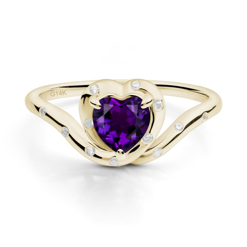 Curved Shank Heart-Shaped Amethyst Ring - LUO Jewelry #metal_14k yellow gold