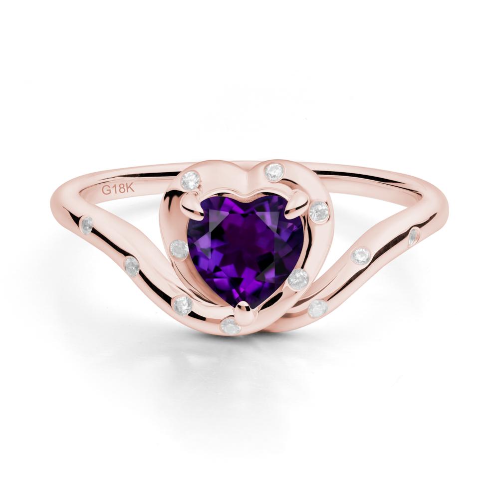 Curved Shank Heart-Shaped Amethyst Ring - LUO Jewelry #metal_18k rose gold