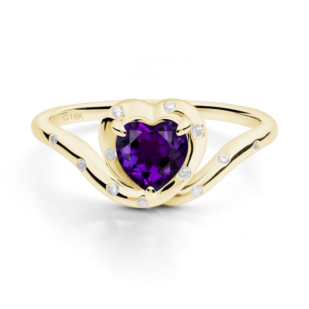 Curved Shank Heart-Shaped Amethyst Ring - LUO Jewelry #metal_18k yellow gold