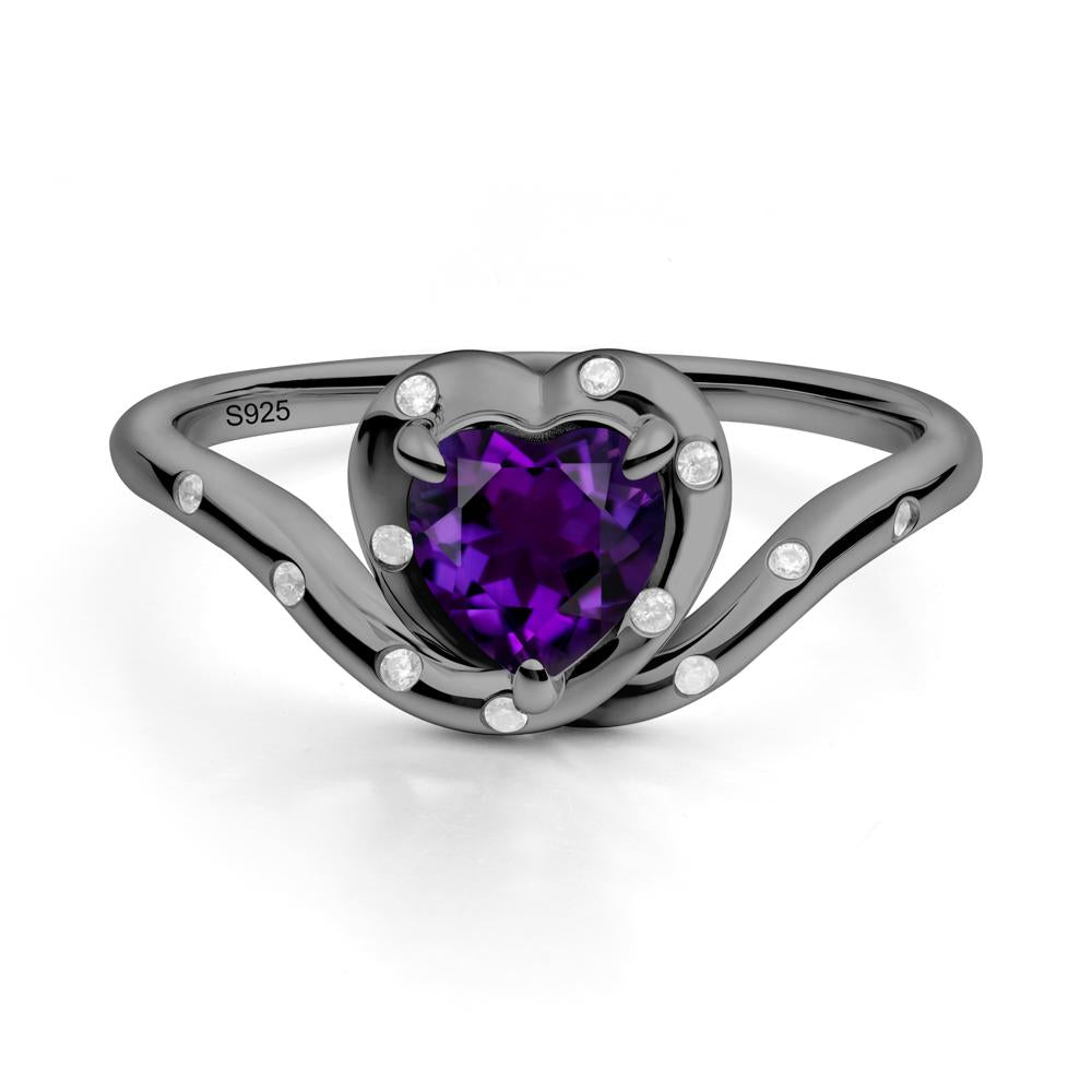 Curved Shank Heart-Shaped Amethyst Ring - LUO Jewelry #metal_black finish sterling silver