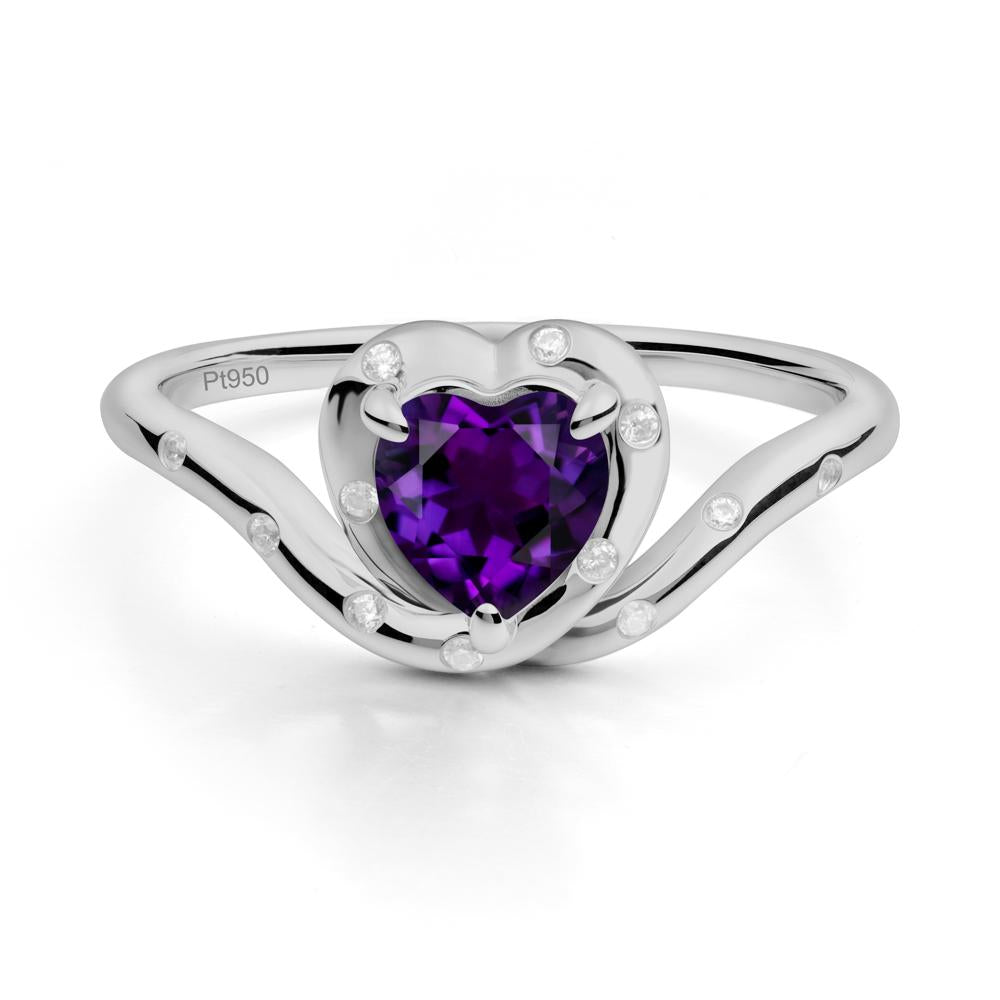 Curved Shank Heart-Shaped Amethyst Ring - LUO Jewelry #metal_platinum