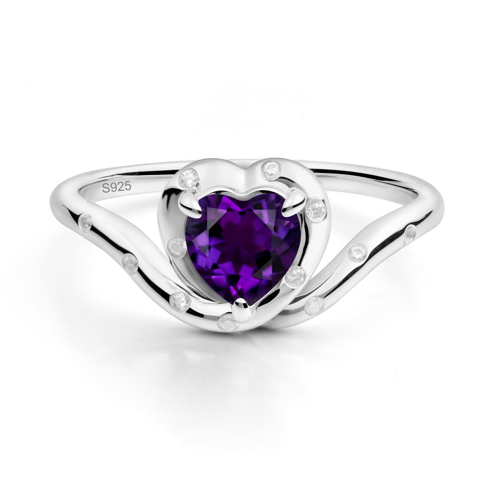 Curved Shank Heart-Shaped Amethyst Ring - LUO Jewelry #metal_sterling silver