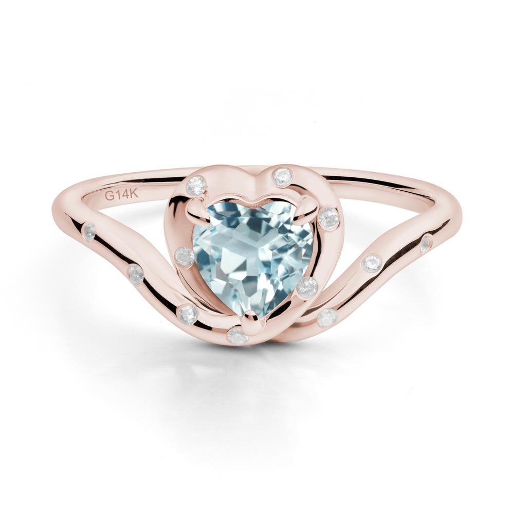 Curved Shank Heart-Shaped Aquamarine Ring - LUO Jewelry #metal_14k rose gold