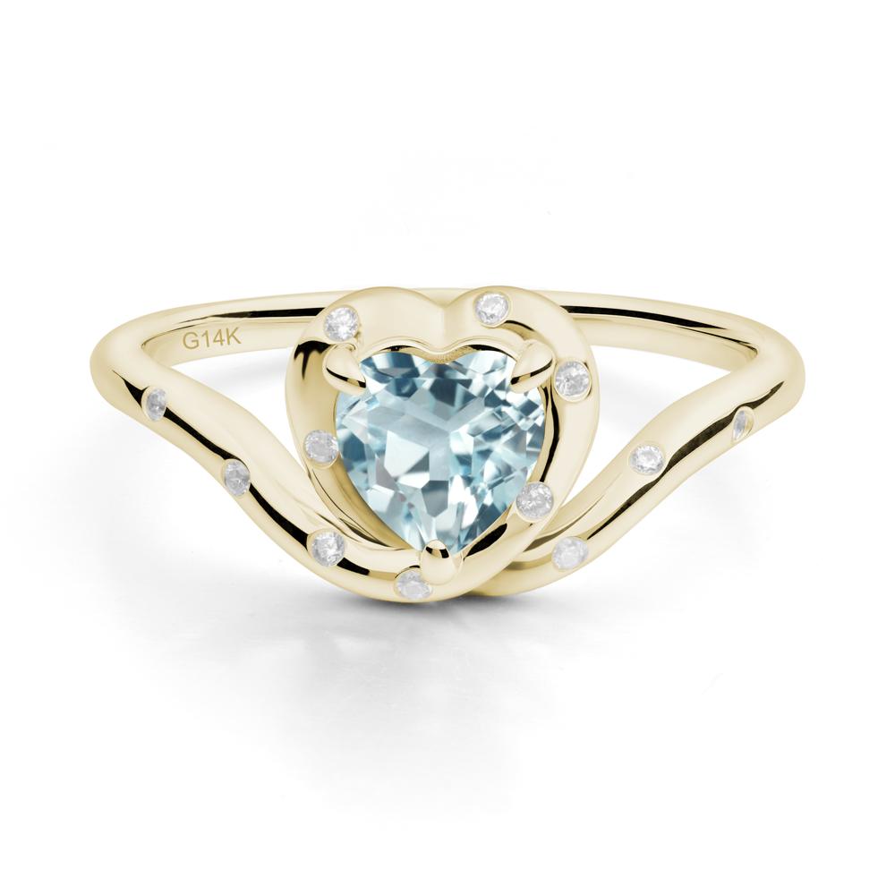 Curved Shank Heart-Shaped Aquamarine Ring - LUO Jewelry #metal_14k yellow gold