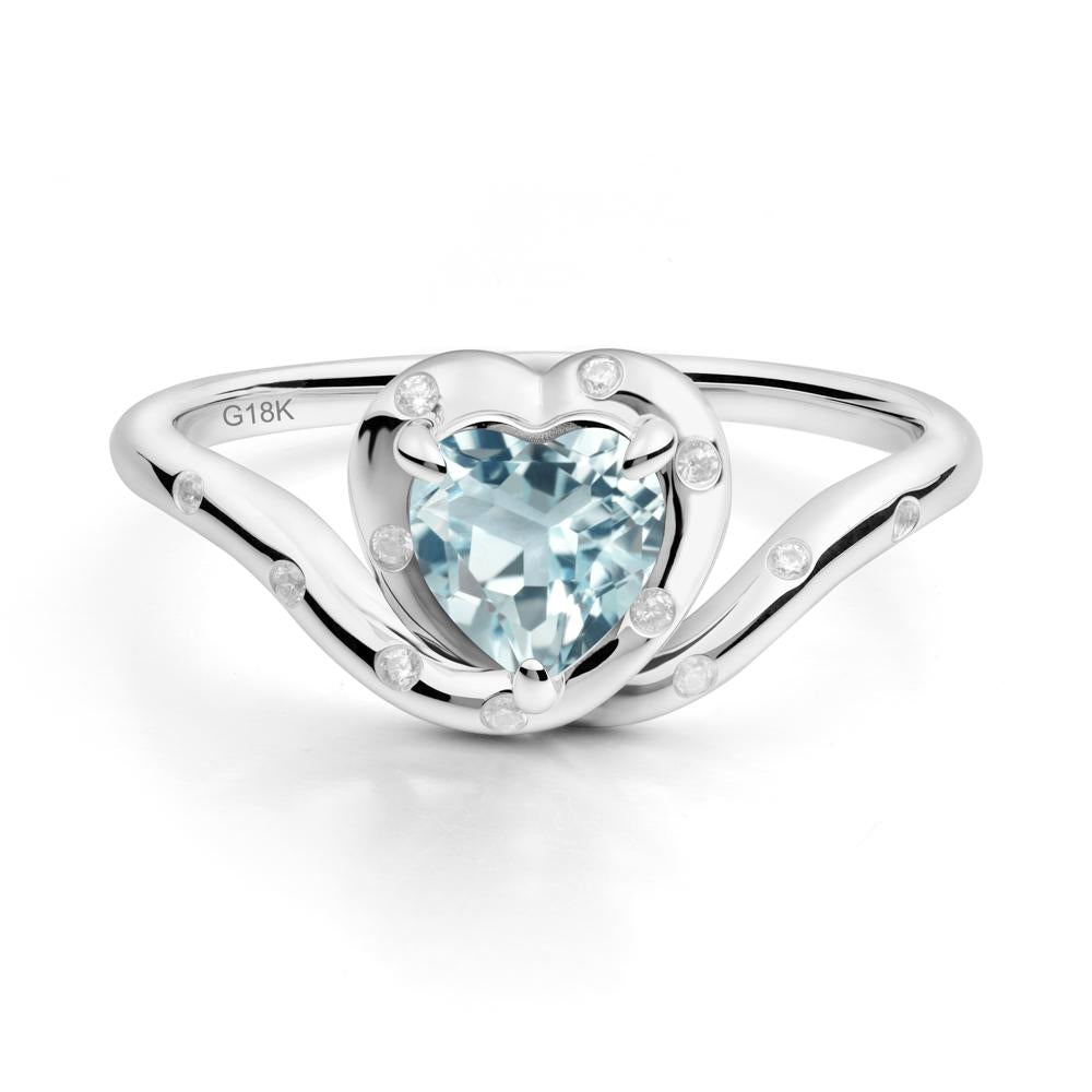 Curved Shank Heart-Shaped Aquamarine Ring - LUO Jewelry #metal_18k white gold