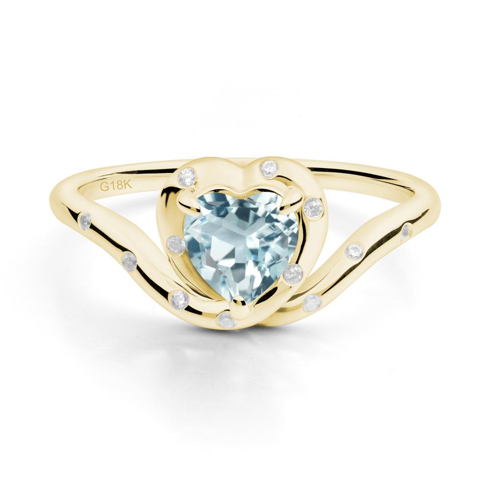 Curved Shank Heart-Shaped Aquamarine Ring - LUO Jewelry #metal_18k yellow gold