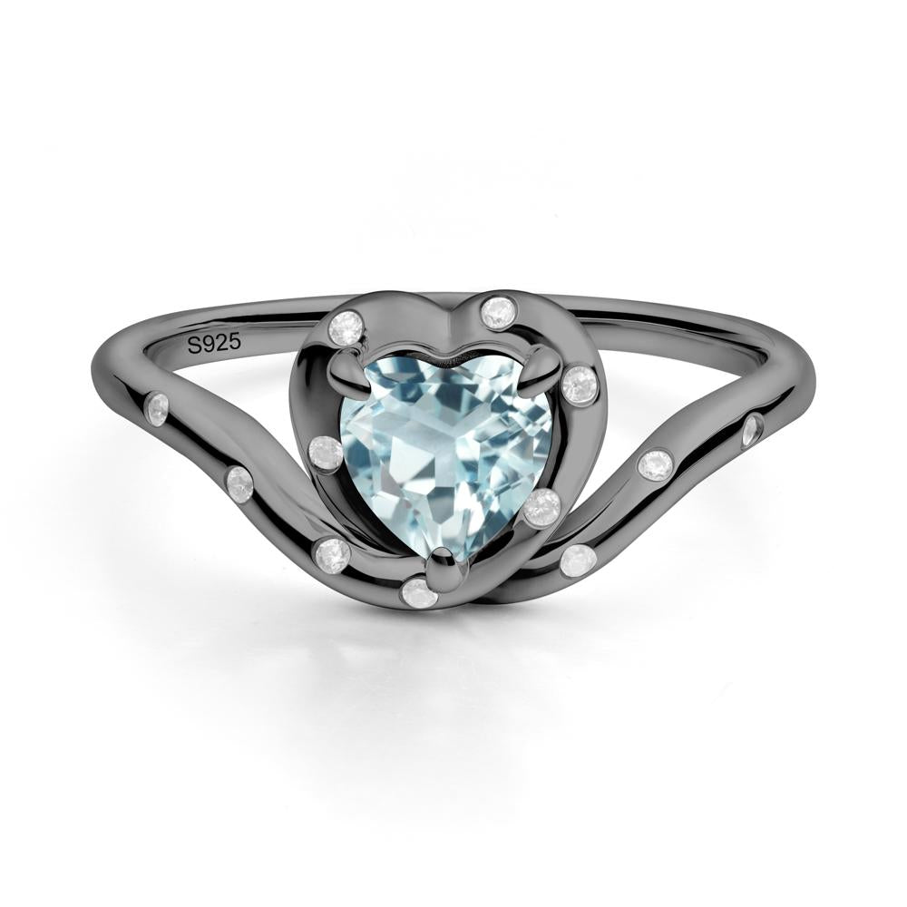 Curved Shank Heart-Shaped Aquamarine Ring - LUO Jewelry #metal_black finish sterling silver