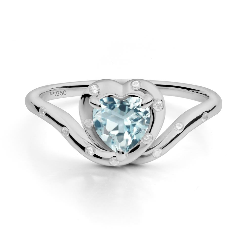 Curved Shank Heart-Shaped Aquamarine Ring - LUO Jewelry #metal_platinum