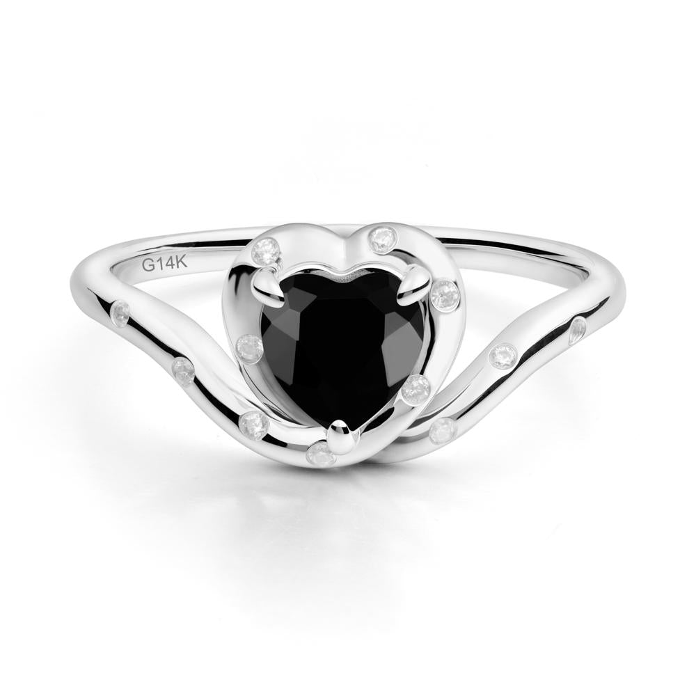 Curved Shank Heart-Shaped Black Spinel Ring - LUO Jewelry #metal_14k white gold
