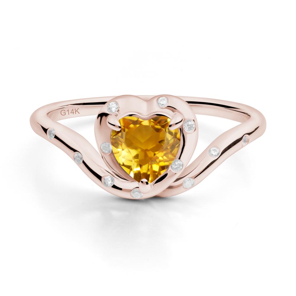 Curved Shank Heart-Shaped Citrine Ring - LUO Jewelry #metal_14k rose gold