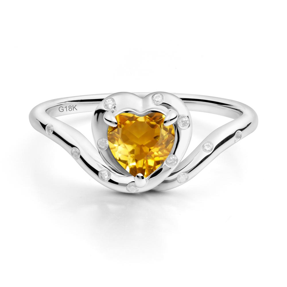 Curved Shank Heart-Shaped Citrine Ring - LUO Jewelry #metal_18k white gold