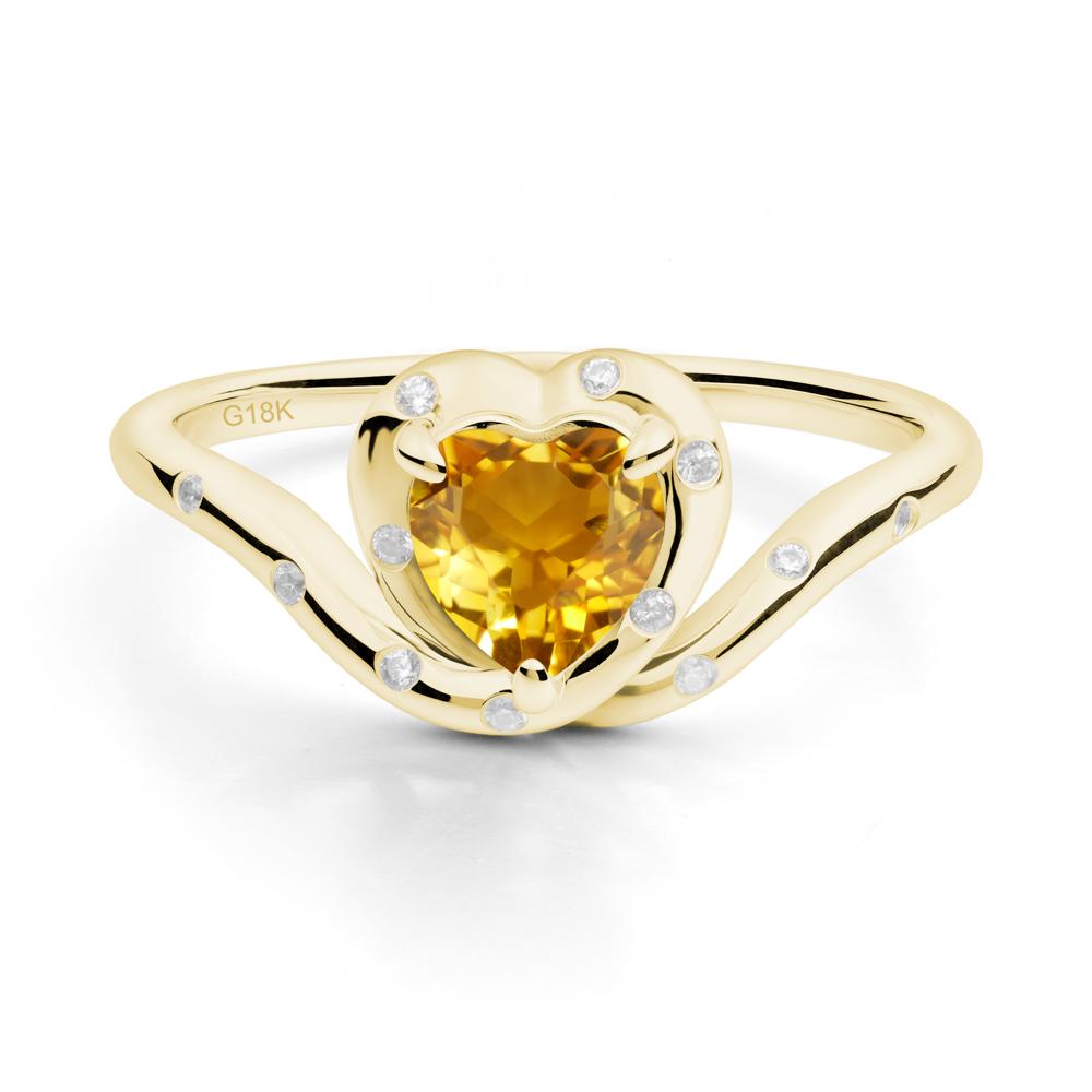 Curved Shank Heart-Shaped Citrine Ring - LUO Jewelry #metal_18k yellow gold