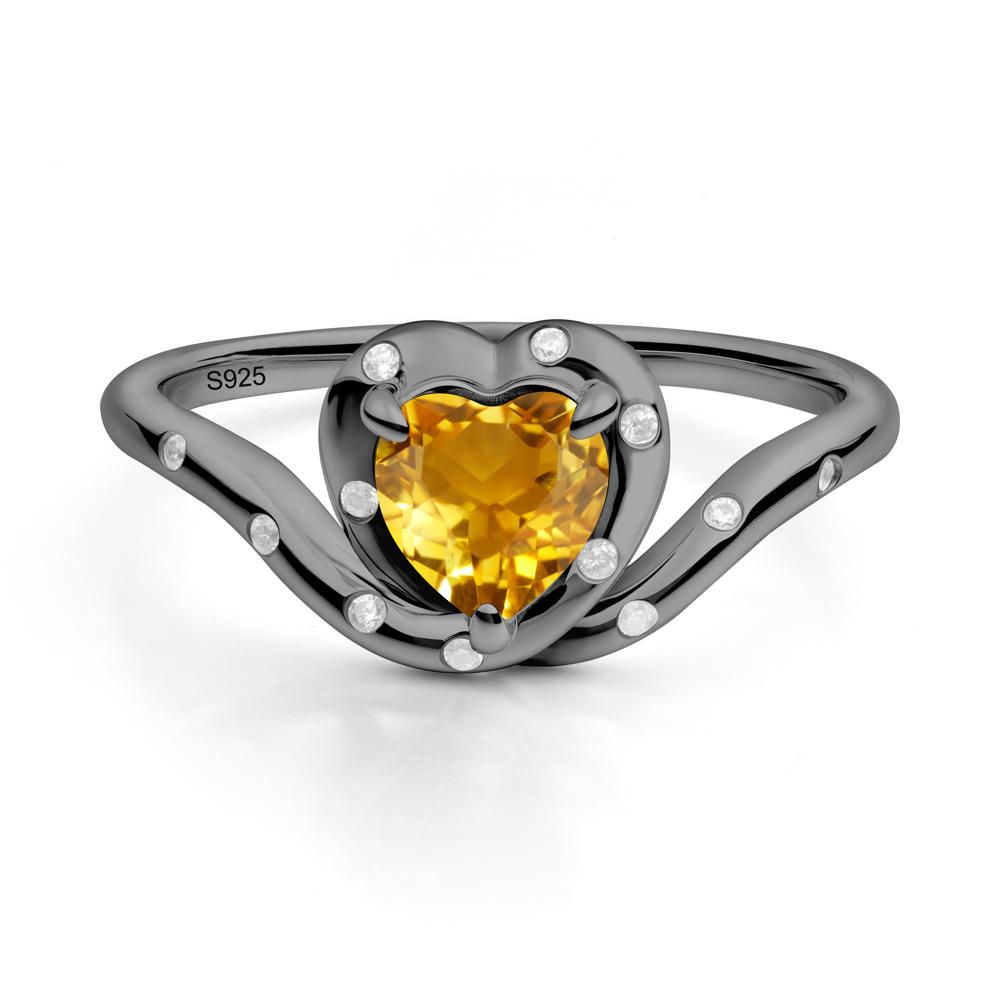 Curved Shank Heart-Shaped Citrine Ring - LUO Jewelry #metal_black finish sterling silver