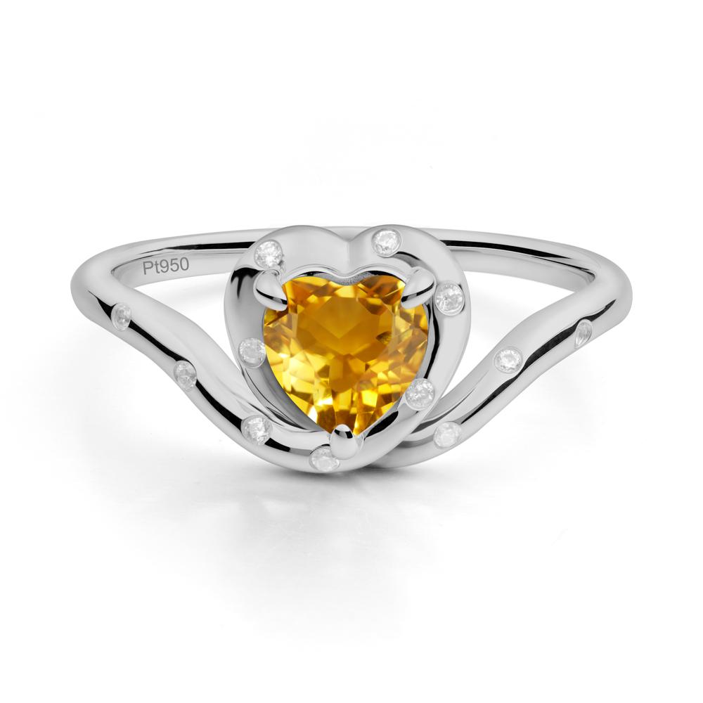Curved Shank Heart-Shaped Citrine Ring - LUO Jewelry #metal_platinum