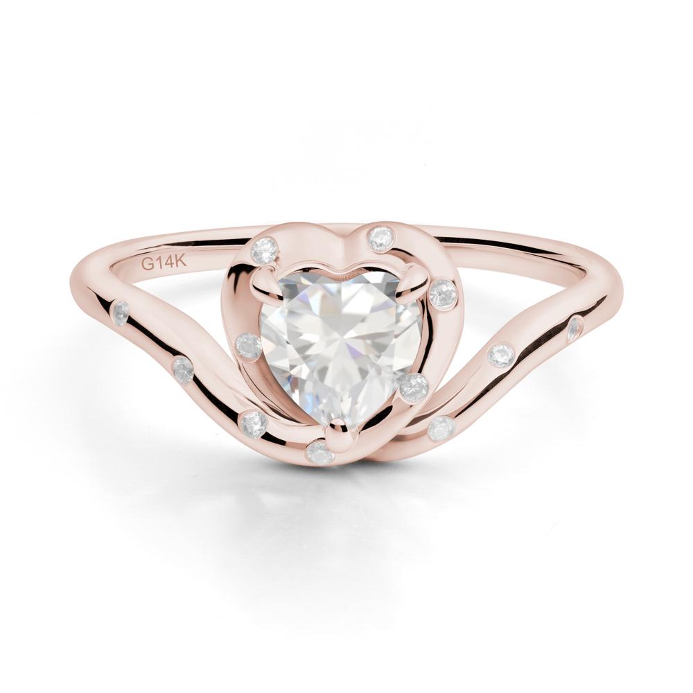 Curved Shank Heart-Shaped Cubic Zirconia Ring - LUO Jewelry #metal_14k rose gold