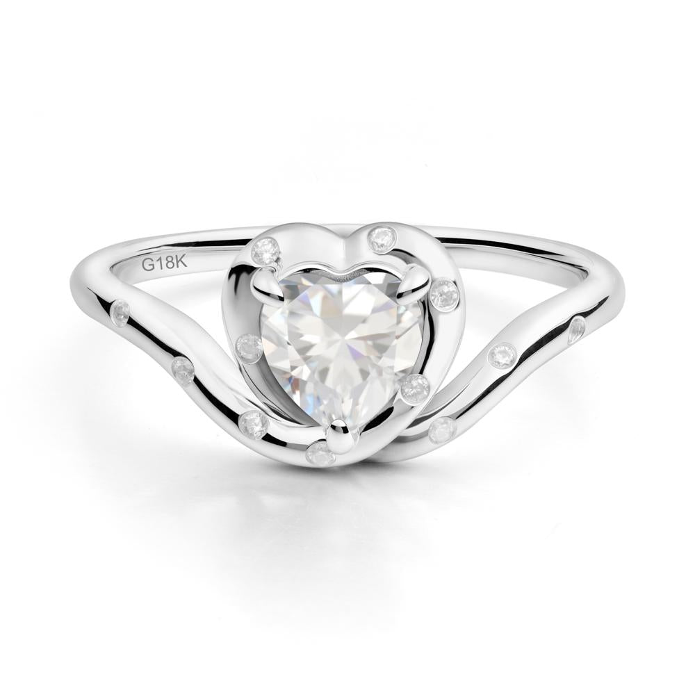 Curved Shank Heart-Shaped Cubic Zirconia Ring - LUO Jewelry #metal_18k white gold