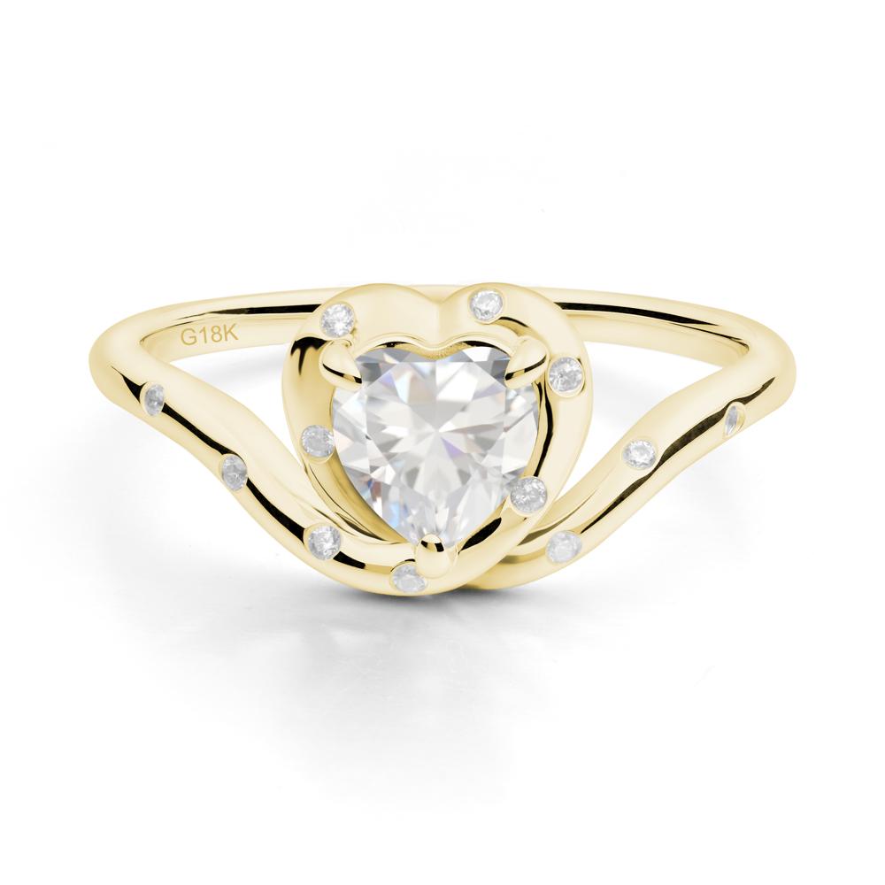 Curved Shank Heart-Shaped Cubic Zirconia Ring - LUO Jewelry #metal_18k yellow gold