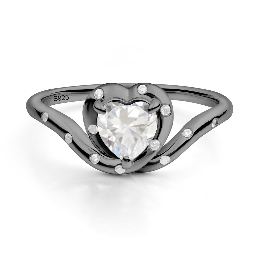 Curved Shank Heart-Shaped Cubic Zirconia Ring - LUO Jewelry #metal_black finish sterling silver